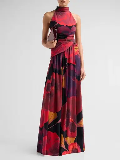 Chiara Boni La Petite Robe Women's Ankita Floral Draped Mock-Turtleneck Maxi Dress - Black Multi - Size 8 | Thumbnail 2 Chiara Boni La Petite Robe Women's Ankita Floral Draped Mock-Turtleneck Maxi Dress - Black Multi - Size 8 | Thumbnail 2