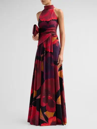 Chiara Boni La Petite Robe Women's Ankita Floral Draped Mock-Turtleneck Maxi Dress - Black Multi - Size 8 | Thumbnail 4 Chiara Boni La Petite Robe Women's Ankita Floral Draped Mock-Turtleneck Maxi Dress - Black Multi - Size 8 | Thumbnail 4