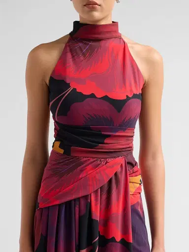 Chiara Boni La Petite Robe Women's Ankita Floral Draped Mock-Turtleneck Maxi Dress - Black Multi - Size 8 | Thumbnail 5 Chiara Boni La Petite Robe Women's Ankita Floral Draped Mock-Turtleneck Maxi Dress - Black Multi - Size 8 | Thumbnail 5