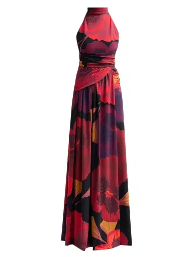 Chiara Boni La Petite Robe Women's Ankita Floral Draped Mock-Turtleneck Maxi Dress - Black Multi - Size 8 | Thumbnail 1 Chiara Boni La Petite Robe Women's Ankita Floral Draped Mock-Turtleneck Maxi Dress - Black Multi - Size 8 | Thumbnail 1