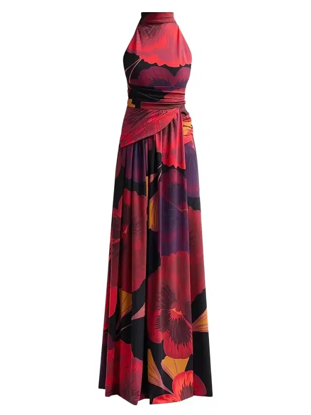 Chiara Boni La Petite Robe Women's Ankita Floral Draped Mock-Turtleneck Maxi Dress - Black Multi