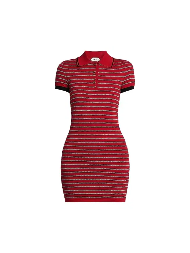 Versace Women's La Vacanza Greca Stripe Cotton-Blend Polo Minidress - Red Jumpsuit