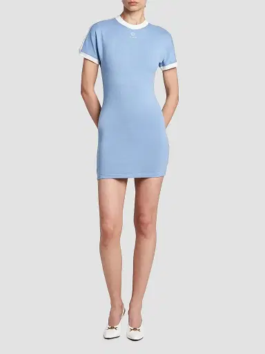 Versace Women's La Vacanza Medusa Logo Stretch Cotton T-Shirt Dress - Dusty Blue White - Size 10 | Thumbnail 2