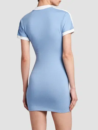 Versace Women's La Vacanza Medusa Logo Stretch Cotton T-Shirt Dress - Dusty Blue White - Size 10 | Thumbnail 5