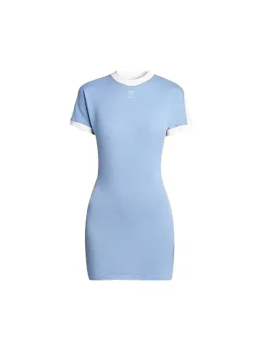 Versace Women's La Vacanza Medusa Logo Stretch Cotton T-Shirt Dress - Dusty Blue White - Size 10 | Thumbnail 1