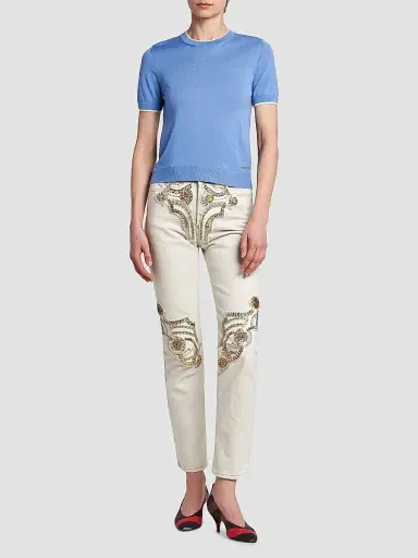 Versace Women's La Vacanza Classic Stretch Wool Sweater - Sky - Size 12 | Thumbnail 2