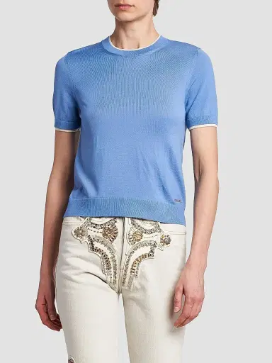Versace Women's La Vacanza Classic Stretch Wool Sweater - Sky - Size 12 | Thumbnail 3