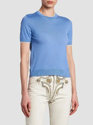 Versace Women's La Vacanza Classic Stretch Wool Sweater - Sky - Size 12 | Thumbnail 4