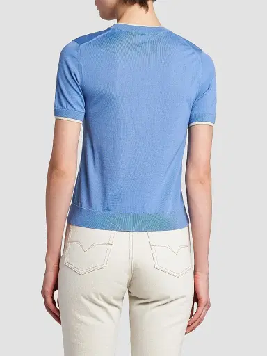 Versace Women's La Vacanza Classic Stretch Wool Sweater - Sky - Size 12 | Thumbnail 5