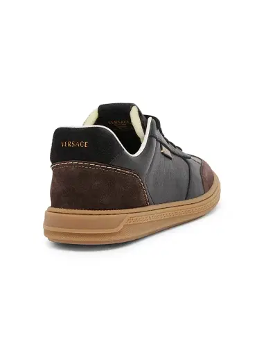 Versace Men's Leather & Suede Low-Top Sneakers - Moka Nero - Size 14 | Thumbnail 3