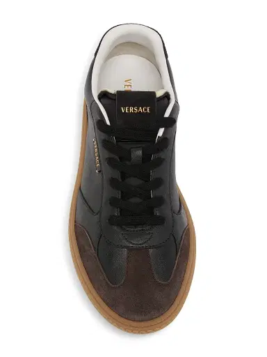 Versace Men's Leather & Suede Low-Top Sneakers - Moka Nero - Size 14 | Thumbnail 4