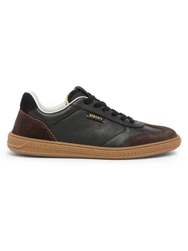 Versace Men's Leather & Suede Low-Top Sneakers - Moka Nero - Size 14 | Thumbnail 1