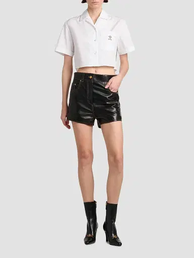 Versace Women's La Vacanza Medusa Head Cotton Crop Shirt - Optical White - Size 0 | Thumbnail 2