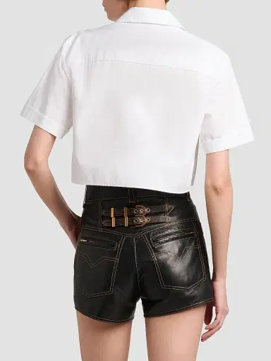 Versace Women's La Vacanza Medusa Head Cotton Crop Shirt - Optical White - Size 0 | Thumbnail 5