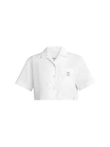 Versace Women's La Vacanza Medusa Head Cotton Crop Shirt - Optical White - Size 0 | Thumbnail 1
