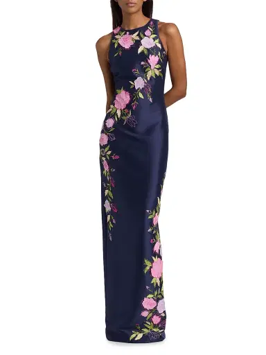 BADGLEY MISCHKA Women's Floral Stretch Mikado Column Gown - Navy - Size 16 | Thumbnail 2 BADGLEY MISCHKA Women's Floral Stretch Mikado Column Gown - Navy - Size 16 | Thumbnail 2