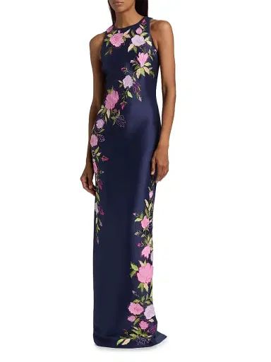 BADGLEY MISCHKA Women's Floral Stretch Mikado Column Gown - Navy - Size 16 | Thumbnail 3 BADGLEY MISCHKA Women's Floral Stretch Mikado Column Gown - Navy - Size 16 | Thumbnail 3