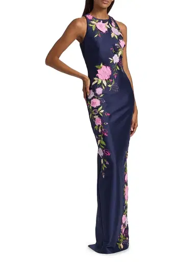 BADGLEY MISCHKA Women's Floral Stretch Mikado Column Gown - Navy - Size 16 | Thumbnail 4 BADGLEY MISCHKA Women's Floral Stretch Mikado Column Gown - Navy - Size 16 | Thumbnail 4