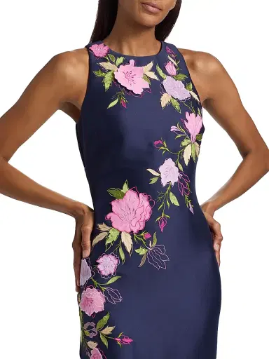 BADGLEY MISCHKA Women's Floral Stretch Mikado Column Gown - Navy - Size 16 | Thumbnail 6 BADGLEY MISCHKA Women's Floral Stretch Mikado Column Gown - Navy - Size 16 | Thumbnail 6