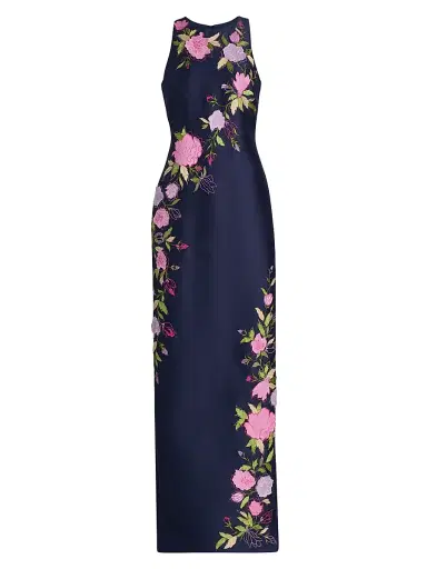 BADGLEY MISCHKA Women's Floral Stretch Mikado Column Gown - Navy - Size 16 | Thumbnail 1 BADGLEY MISCHKA Women's Floral Stretch Mikado Column Gown - Navy - Size 16 | Thumbnail 1