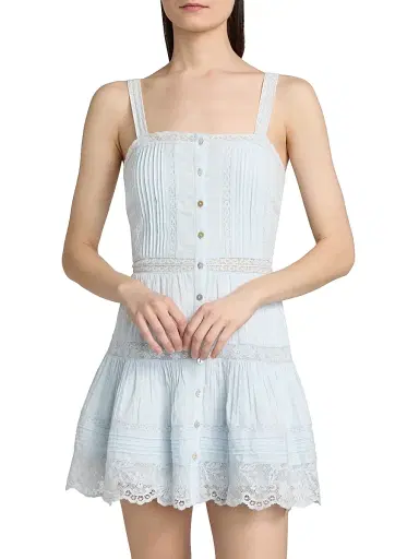 LoveShackFancy Women's Charlize Lace Cotton Tiered Minidress | Thumbnail 3 LoveShackFancy Women's Charlize Lace Cotton Tiered Minidress | Thumbnail 3