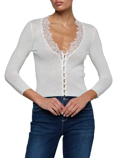 L'Agence Women's Eluna Lace-Trim Cardigan - Ivory - Size XL | Thumbnail 3
