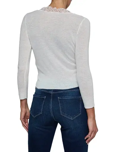 L'Agence Women's Eluna Lace-Trim Cardigan - Ivory - Size XL | Thumbnail 5