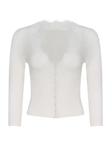 L'Agence Women's Eluna Lace-Trim Cardigan - Ivory - Size XL | Thumbnail 1