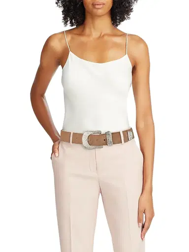 L'Agence Women's Otera Leather Belt - Cappuccino - Size Large | Thumbnail 2 L'Agence Women's Otera Leather Belt - Cappuccino - Size Large | Thumbnail 2