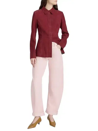 Frame Women's The Suede Button-Front Shirt - Garnet - Size Large | Thumbnail 1 Frame Women's The Suede Button-Front Shirt - Garnet - Size Large | Thumbnail 1
