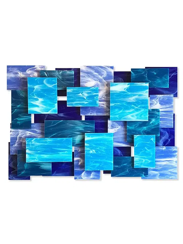 Karo Studios Cascade Glass & Metal Wall Sculpture - Blue