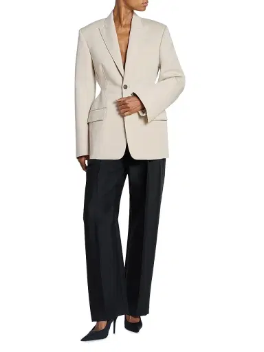 Wardrobe.NYC Women's Drill Contour Cotton Single-Breasted Blazer - Stone - Size XL | Thumbnail 2