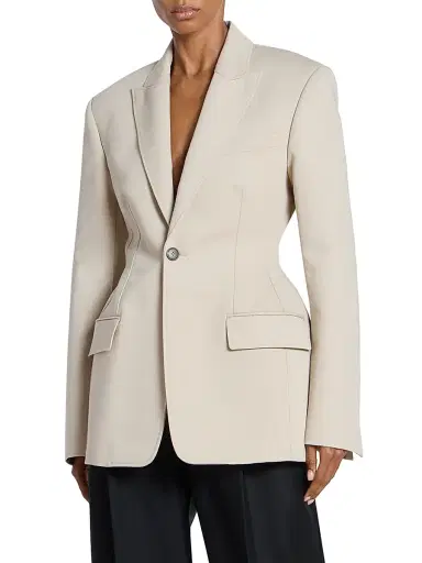 Wardrobe.NYC Women's Drill Contour Cotton Single-Breasted Blazer - Stone - Size XL | Thumbnail 3