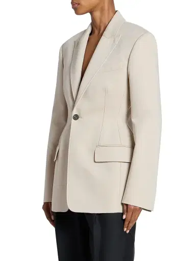 Wardrobe.NYC Women's Drill Contour Cotton Single-Breasted Blazer - Stone - Size XL | Thumbnail 4