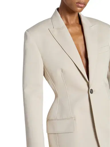 Wardrobe.NYC Women's Drill Contour Cotton Single-Breasted Blazer - Stone - Size XL | Thumbnail 6