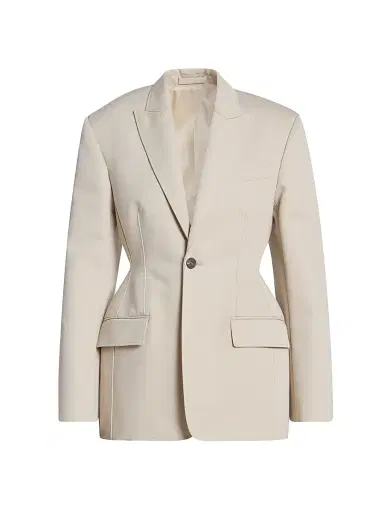Wardrobe.NYC Women's Drill Contour Cotton Single-Breasted Blazer - Stone - Size XL | Thumbnail 1