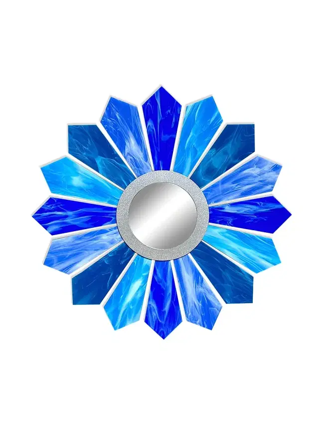 Karo Studios Sunburst Sculptural Glass Wall Mirror - Blue