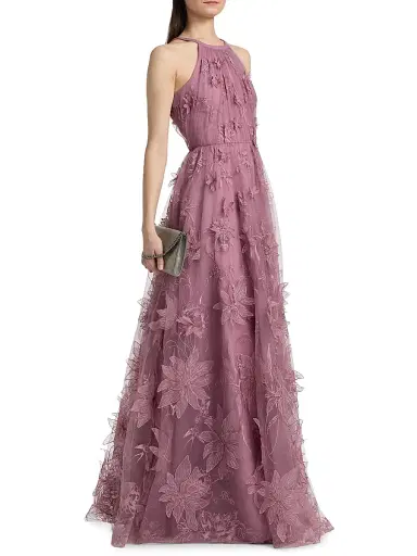 THEIA Women's Lux Floral-Embroidered Gown - Dusk - Size 16 | Thumbnail 2