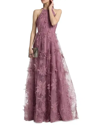 THEIA Women's Lux Floral-Embroidered Gown - Dusk - Size 16 | Thumbnail 3