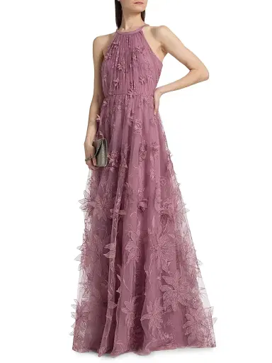 THEIA Women's Lux Floral-Embroidered Gown - Dusk - Size 16 | Thumbnail 4