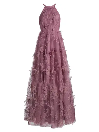 THEIA Women's Lux Floral-Embroidered Gown - Dusk - Size 16 | Thumbnail 1