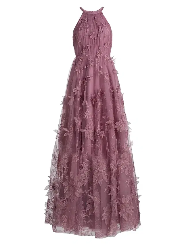 Theia Women's Lux Floral-Embroidered Gown - Dusk