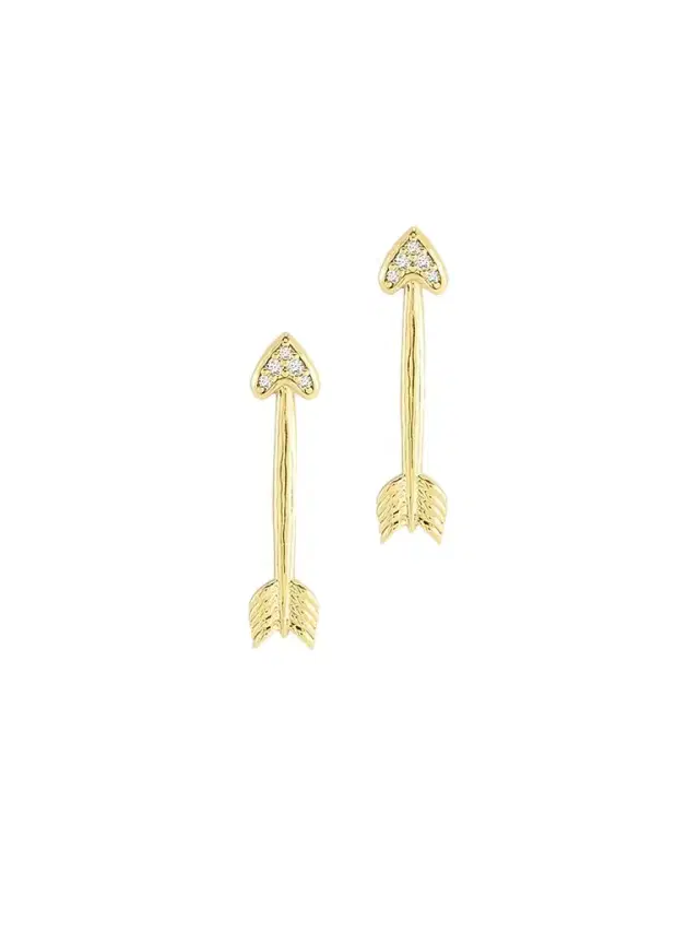 Women's Heart 18K-Gold-Plated & Cubic Zirconia Arrow Stud Earrings - Gold