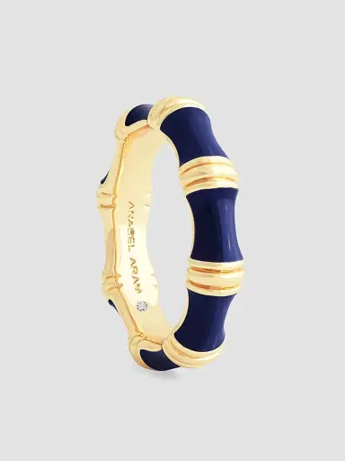 Anabel Aram Women's Bamboo 18K-Gold-Plated & Enamel Ring - Atlantic Navy Blue | Thumbnail 2 Anabel Aram Women's Bamboo 18K-Gold-Plated & Enamel Ring - Atlantic Navy Blue | Thumbnail 2