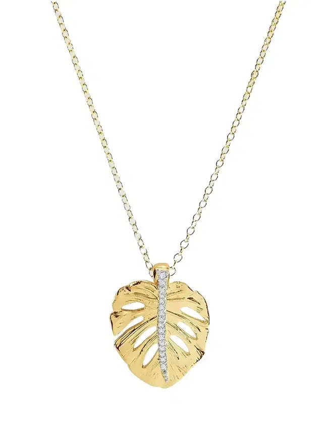 Women's Monstera Palm 18K-Gold-Plated & Cubic Zirconia Pendant - Gold Women's Monstera Palm 18K-Gold-Plated & Cubic Zirconia Pendant - Gold