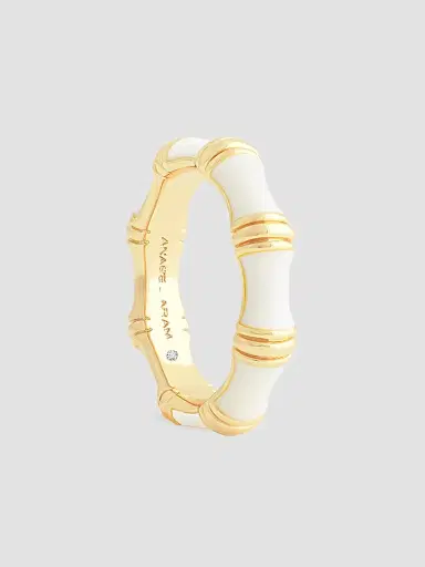 Anabel Aram Women's Bamboo 1K-Gold-Plated & Enamel Ring - Creme | Thumbnail 2