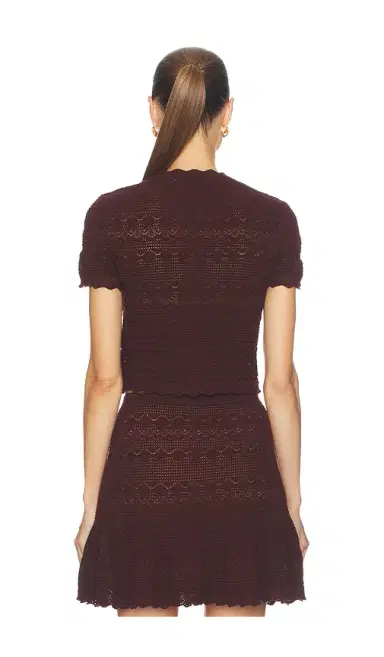 Self-Portrait Brown Pointelle Knit Top | Thumbnail 3
