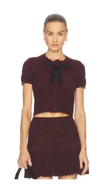 Self-Portrait Brown Pointelle Knit Top | Thumbnail 1