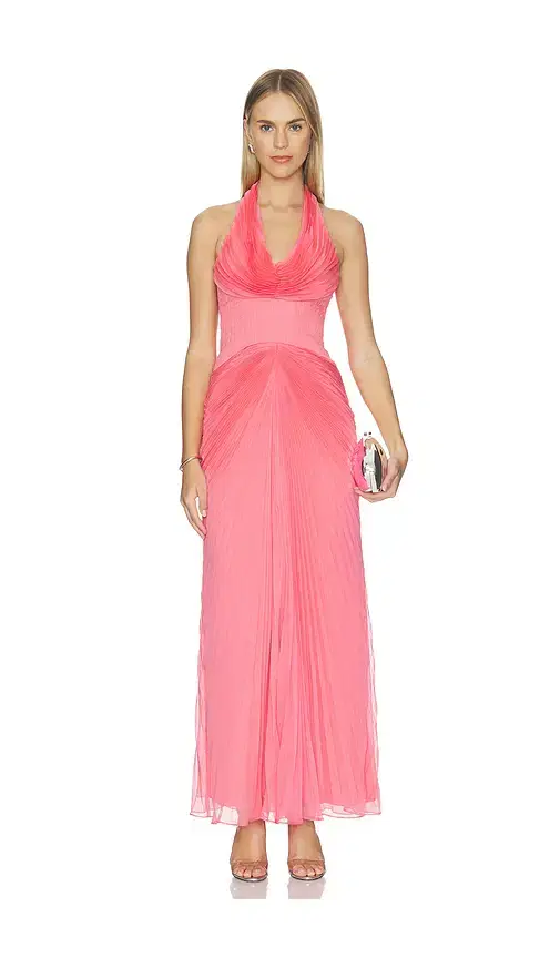 AMUR Enly Pleated Ruched Gown
