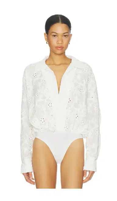 Norma Kamali Super Oversized Boyfriend Shirt Bodysuit | Thumbnail 2